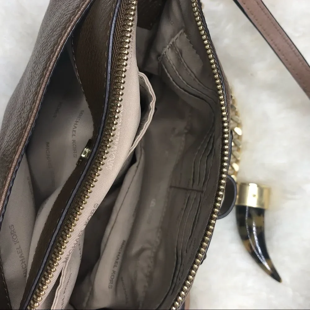 Michael Kors Tan Tortoise Crossbody Zipper Bag